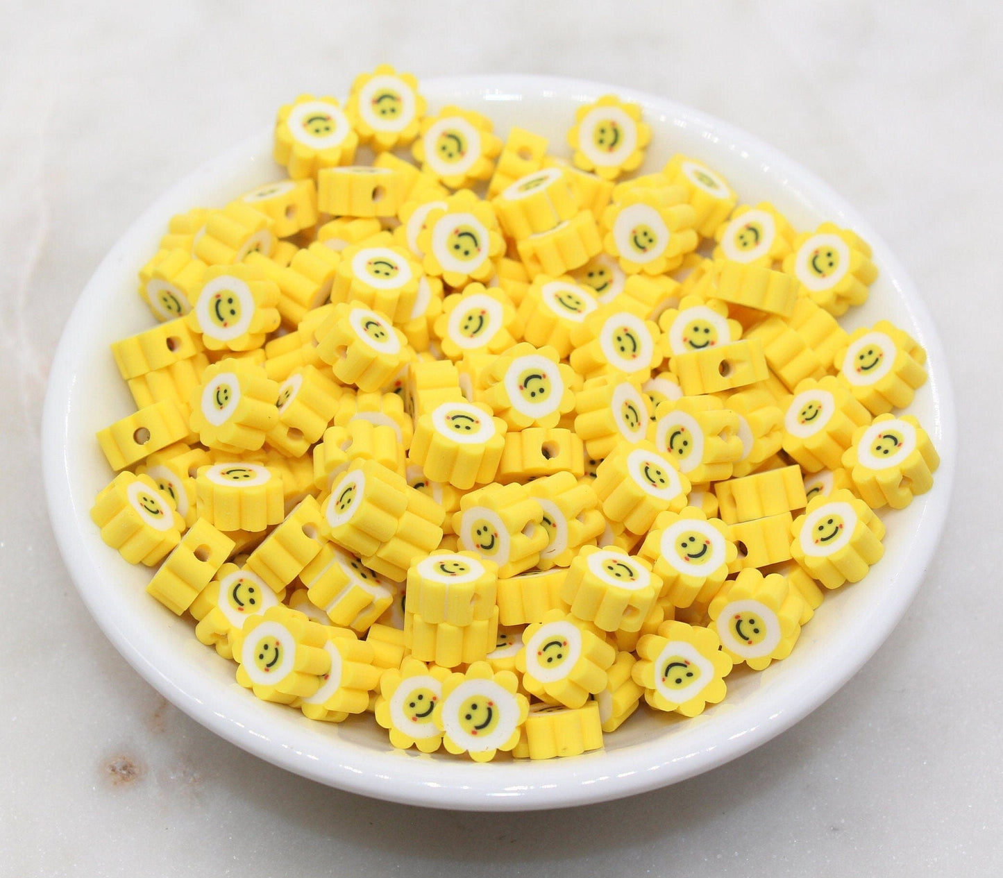 Yellow Smiley Face Polymer Clay Beads, Flower Shape Smiley Face Fimo Cane Beads, Happy Face Beads, Bead for Bracelet #251