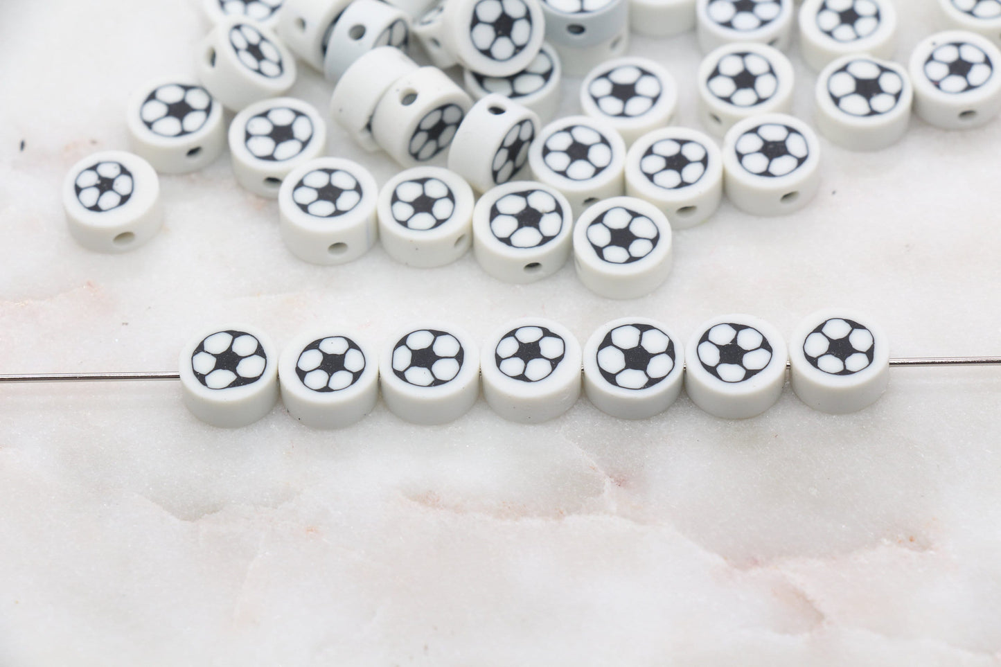 Soccer Ball Polymer Clay Beads, White Soccer Ball Beads, Kawaii Soccer Clay Beads, Sport Beads, Jewelry Beads #320