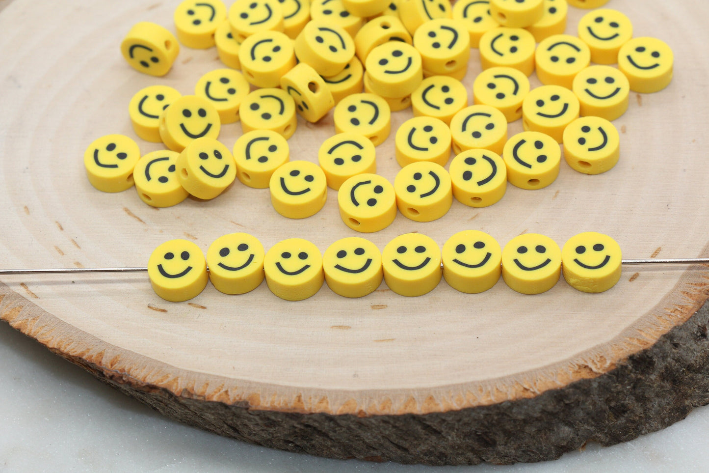 Yellow Smiley Face Polymer Clay Beads, Smiley Face Fimo Cane Beads, Happy Face Emoji Beads, Bead for Bracelet, Beading Supplies #329