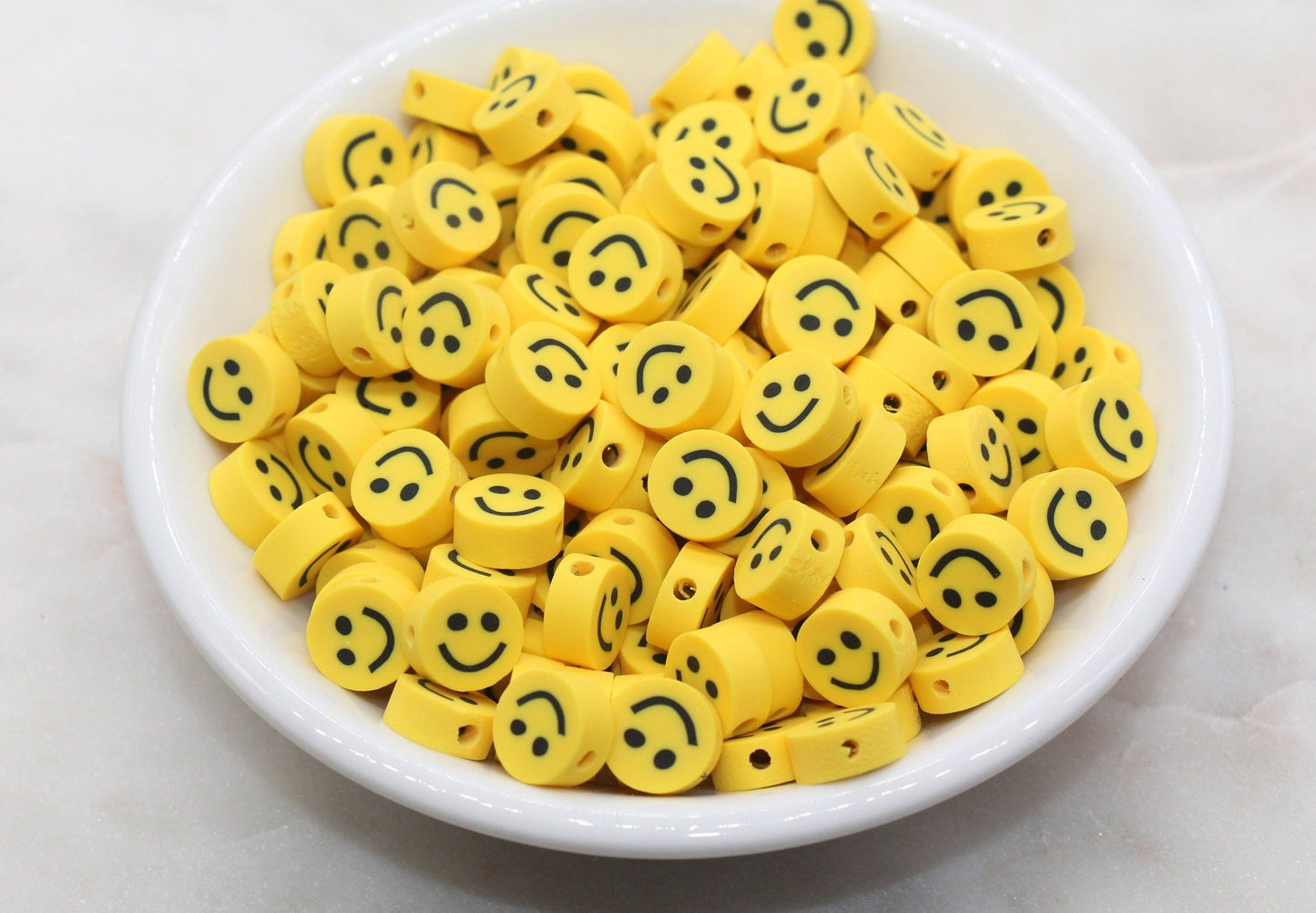 Yellow Smiley Face Polymer Clay Beads, Smiley Face Fimo Cane Beads, Happy Face Emoji Beads, Bead for Bracelet, Beading Supplies #329