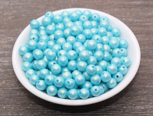 8mm Blue Shimmer Gumball Beads, Round Acrylic Loose Beads, Bubblegum Beads, Chunky Beads, Smooth Round Plastic Beads #2676