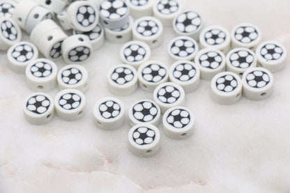 Soccer Ball Polymer Clay Beads, White Soccer Ball Beads, Kawaii Soccer Clay Beads, Sport Beads, Jewelry Beads #320