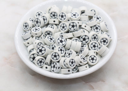 Soccer Ball Polymer Clay Beads, White Soccer Ball Beads, Kawaii Soccer Clay Beads, Sport Beads, Jewelry Beads #320