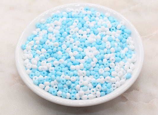 Matte Glass Seed Beads, 4mm 6/0 Glass Round Seed Beads, Blue and White Mix Seed Beads, Frosted Mix Rocailles Beads, Beading Supplies #1298