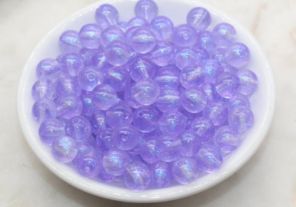 10mm Purple Glitter Round Beads, Iridescent Acrylic Gumball Beads, Translucent Round Spacer Beads, Bubblegum Beads, Plastic Round Bead #2859