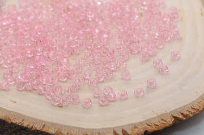 4mm Pink Transparent Faceted Rondelle Beads, Pink Faceted Acrylic Loose Beads, Bubblegum Beads, Bead for Bracelet #2866