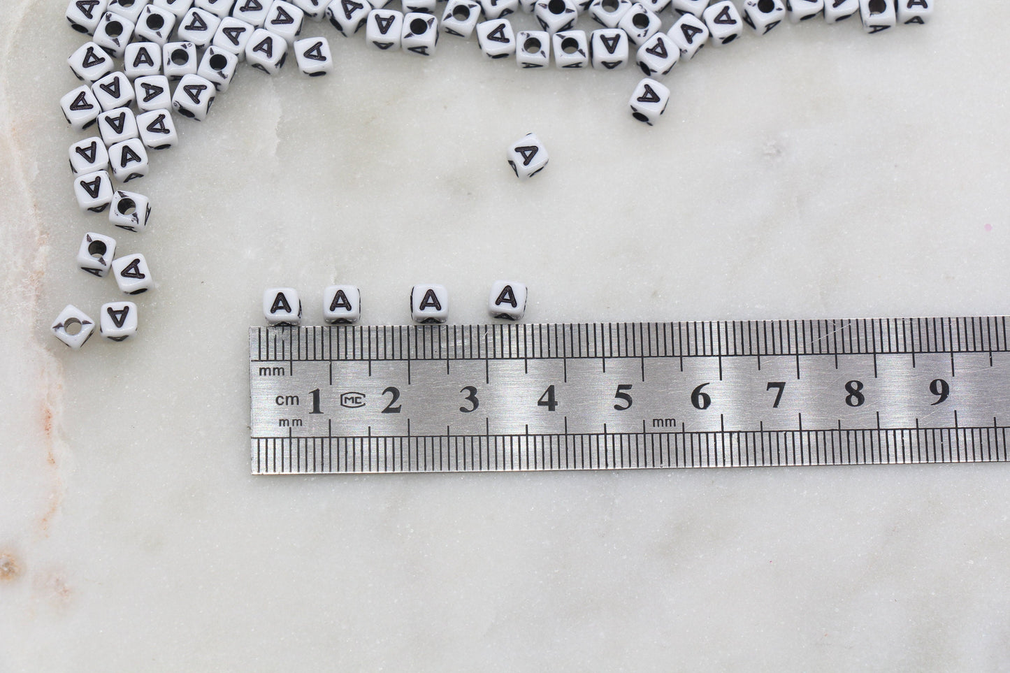 Letter A Cube Beads, White and Black Cube Alphabet Letter Beads, Black Acrylic Letter Beads, Acrylic Square Name Beads, Size 5mm