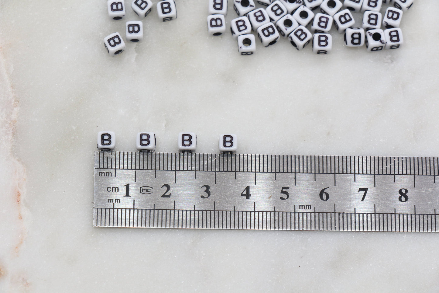 Letter B Cube Beads, White and Black Cube Alphabet Letter Beads, Black Acrylic Letter Beads, Acrylic Square Name Beads, Size 5mm