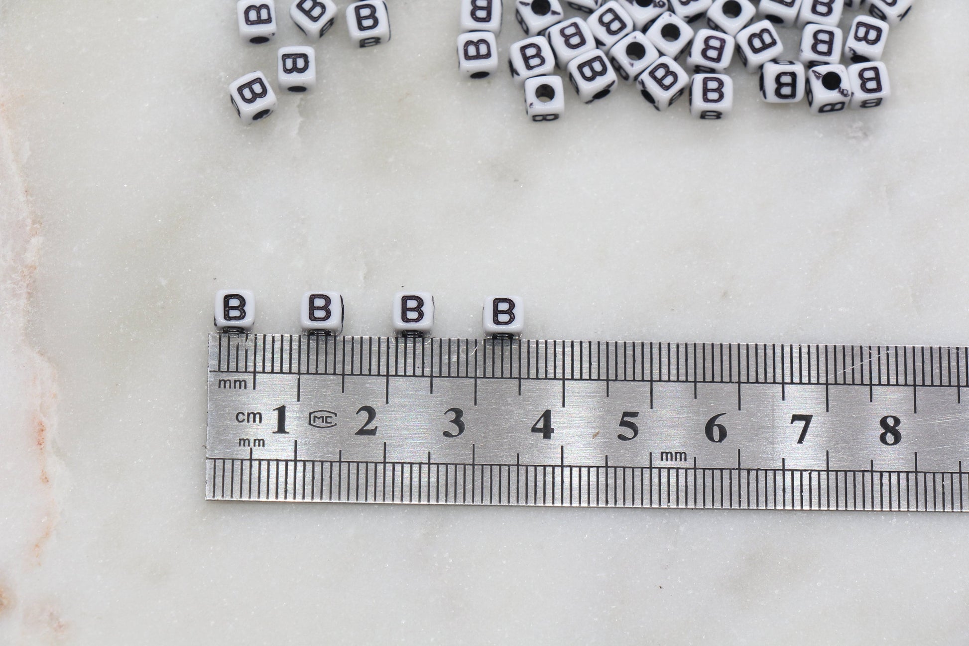 Letter B Cube Beads, White and Black Cube Alphabet Letter Beads, Black Acrylic Letter Beads, Acrylic Square Name Beads, Size 5mm