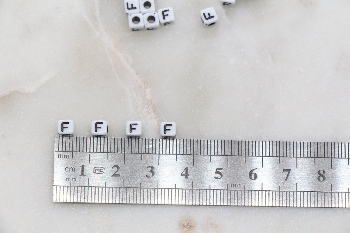 Letter F Cube Beads, White and Black Cube Alphabet Letter Beads, Black Acrylic Letter Beads, Acrylic Square Name Beads, Size 5mm