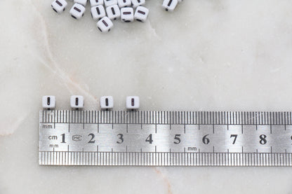 Letter I Cube Beads, White and Black Cube Alphabet Letter Beads, Black Acrylic Letter Beads, Acrylic Square Name Beads, Size 5mm