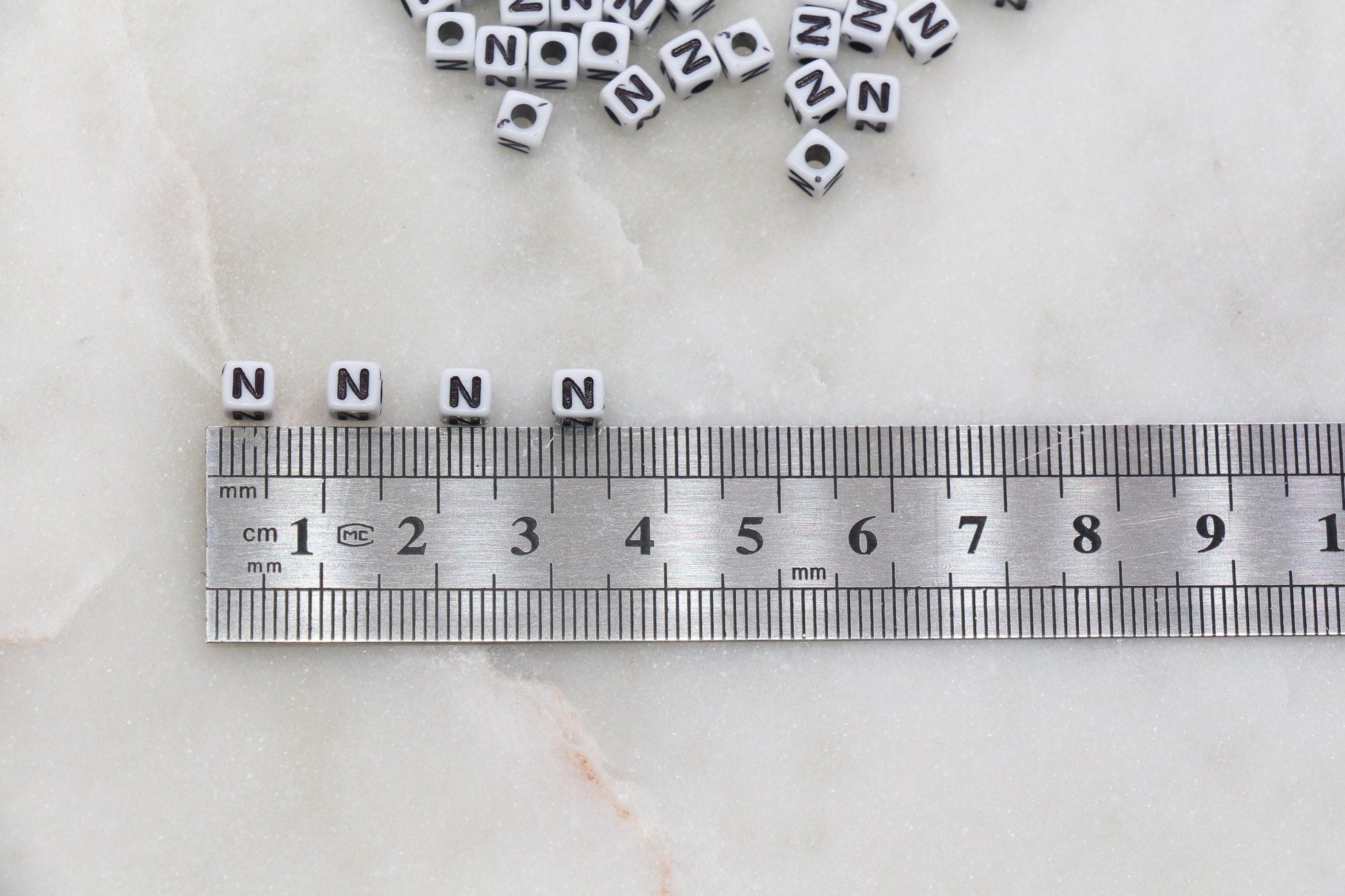 Letter N Cube Beads, White and Black Cube Alphabet Letter Beads, Black Acrylic Letter Beads, Acrylic Square Name Beads, Size 5mm