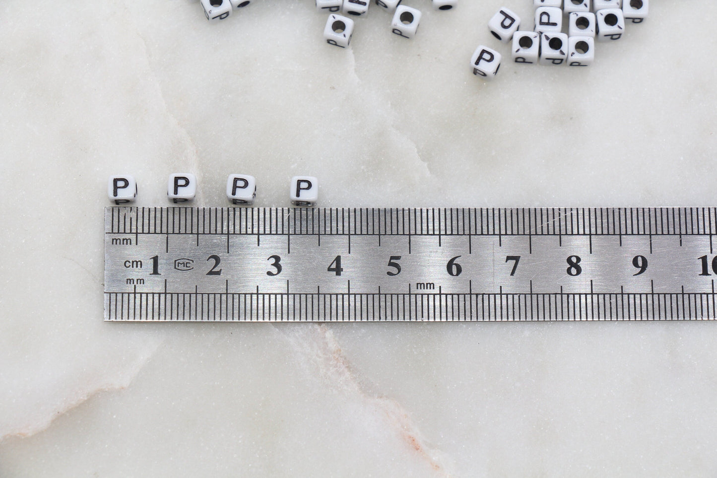 Letter P Cube Beads, White and Black Cube Alphabet Letter Beads, Black Acrylic Letter Beads, Acrylic Square Name Beads, Size 5mm