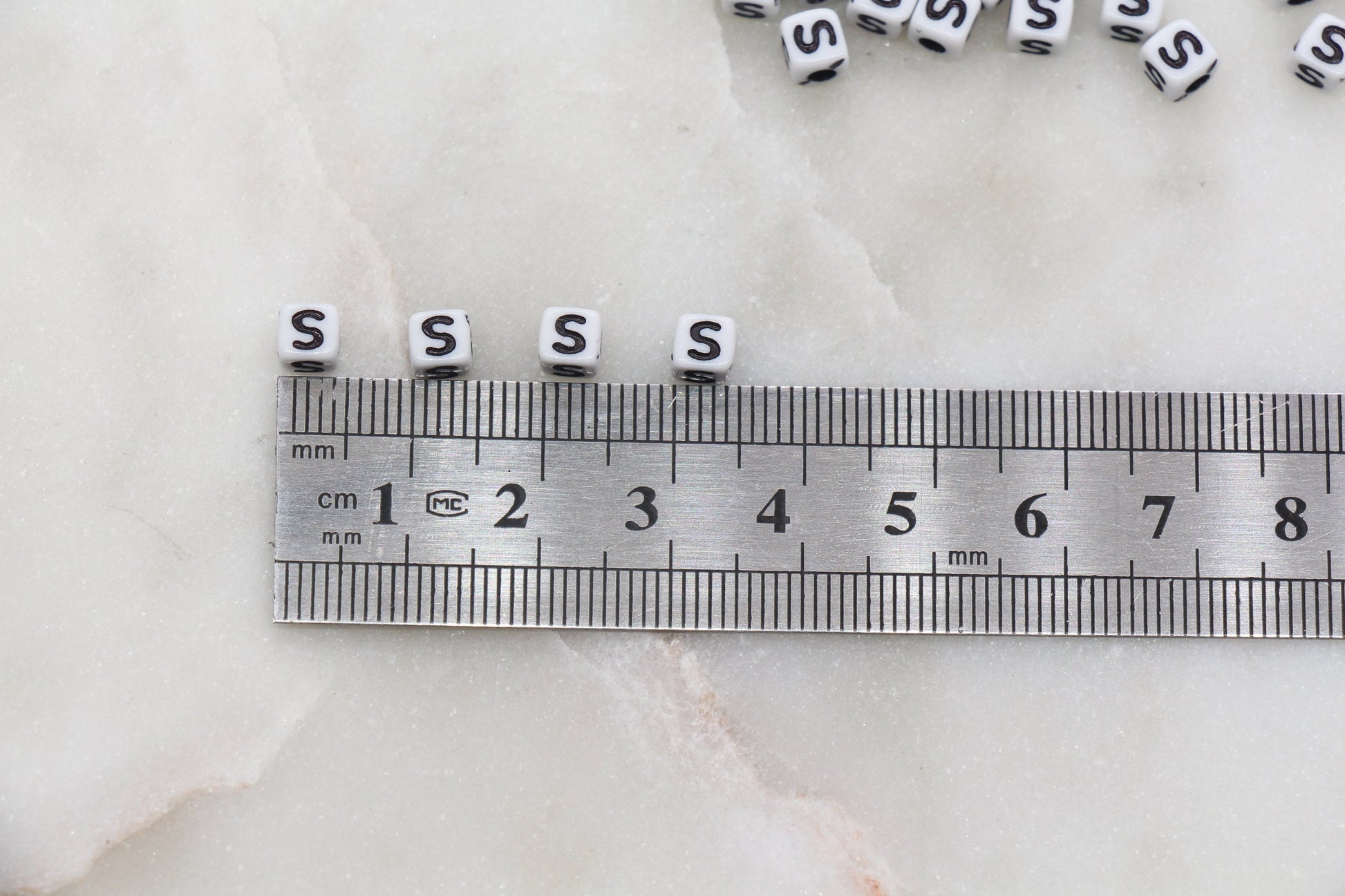 Letter S Cube Beads, White and Black Cube Alphabet Letter Beads, Black Acrylic Letter Beads, Acrylic Square Name Beads, Size 5mm