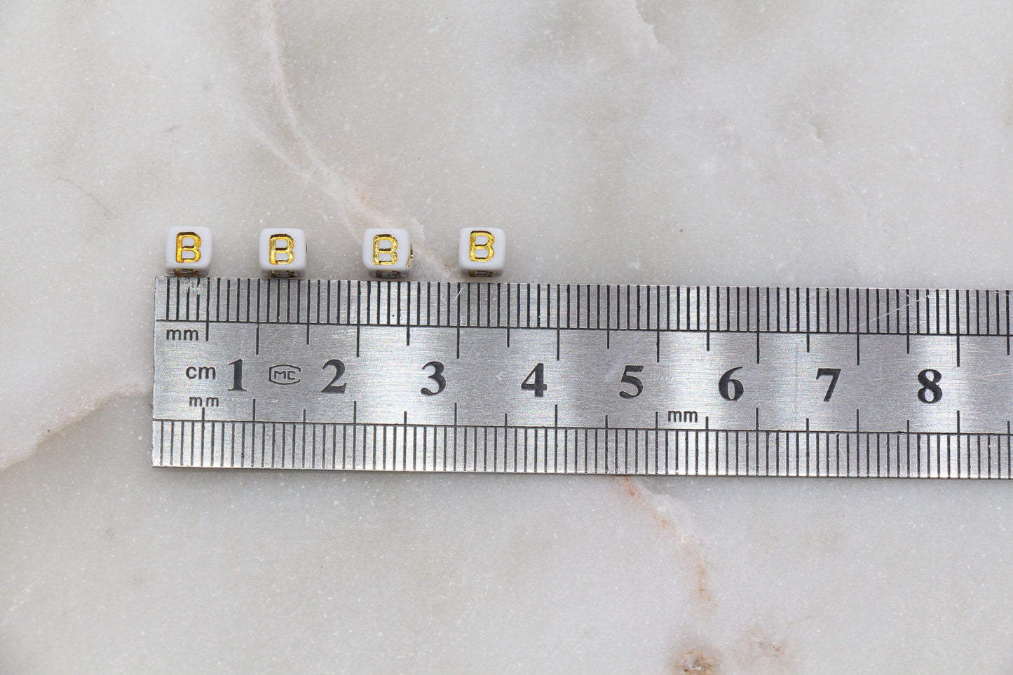 Letter B Cube Beads, Individual Letter Beads, White and Gold Cube Alphabet Letter Beads, Gold Letter Beads, Square Name Beads, Size 4.8mm