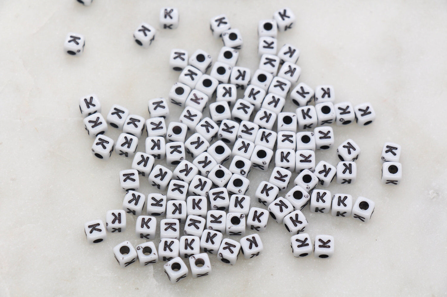 Letter K Cube Beads, White and Black Cube Alphabet Letter Beads, Black Acrylic Letter Beads, Acrylic Square Name Beads, Size 5mm