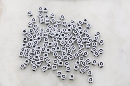 Letter O Cube Beads, White and Black Cube Alphabet Letter Beads, Black Acrylic Letter Beads, Acrylic Square Name Beads, Size 5mm