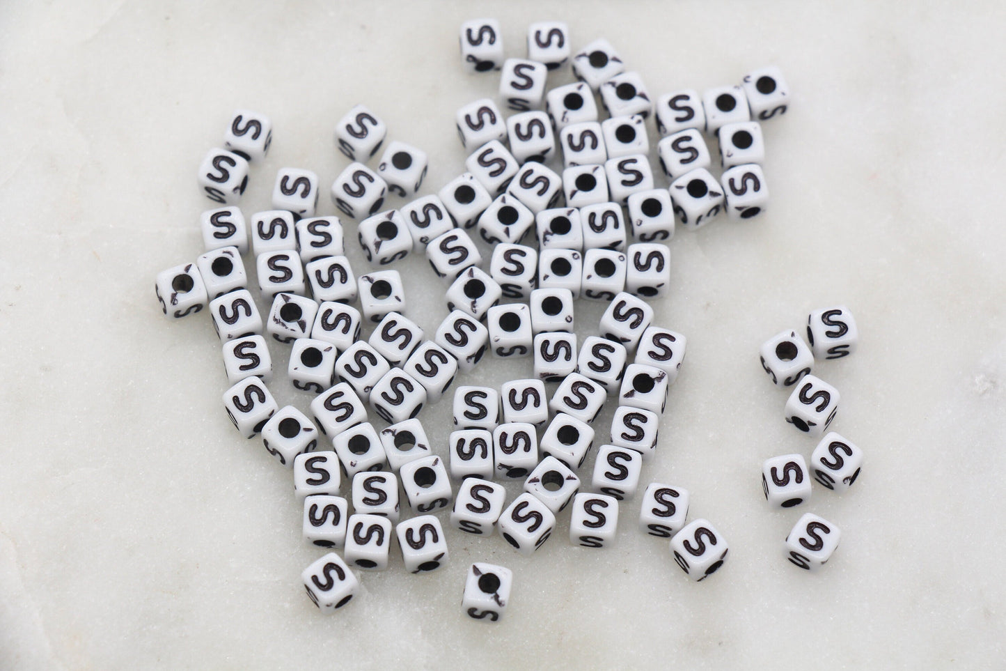 Letter S Cube Beads, White and Black Cube Alphabet Letter Beads, Black Acrylic Letter Beads, Acrylic Square Name Beads, Size 5mm