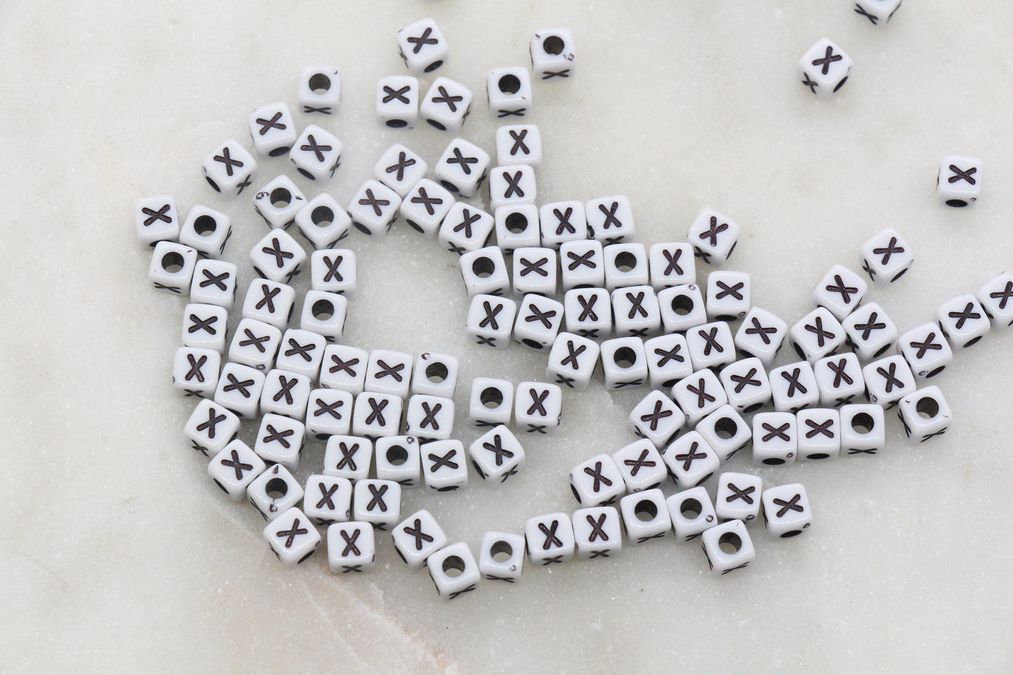 Letter X Cube Beads, White and Black Cube Alphabet Letter Beads, Black Acrylic Letter Beads, Acrylic Square Name Beads, Size 5mm