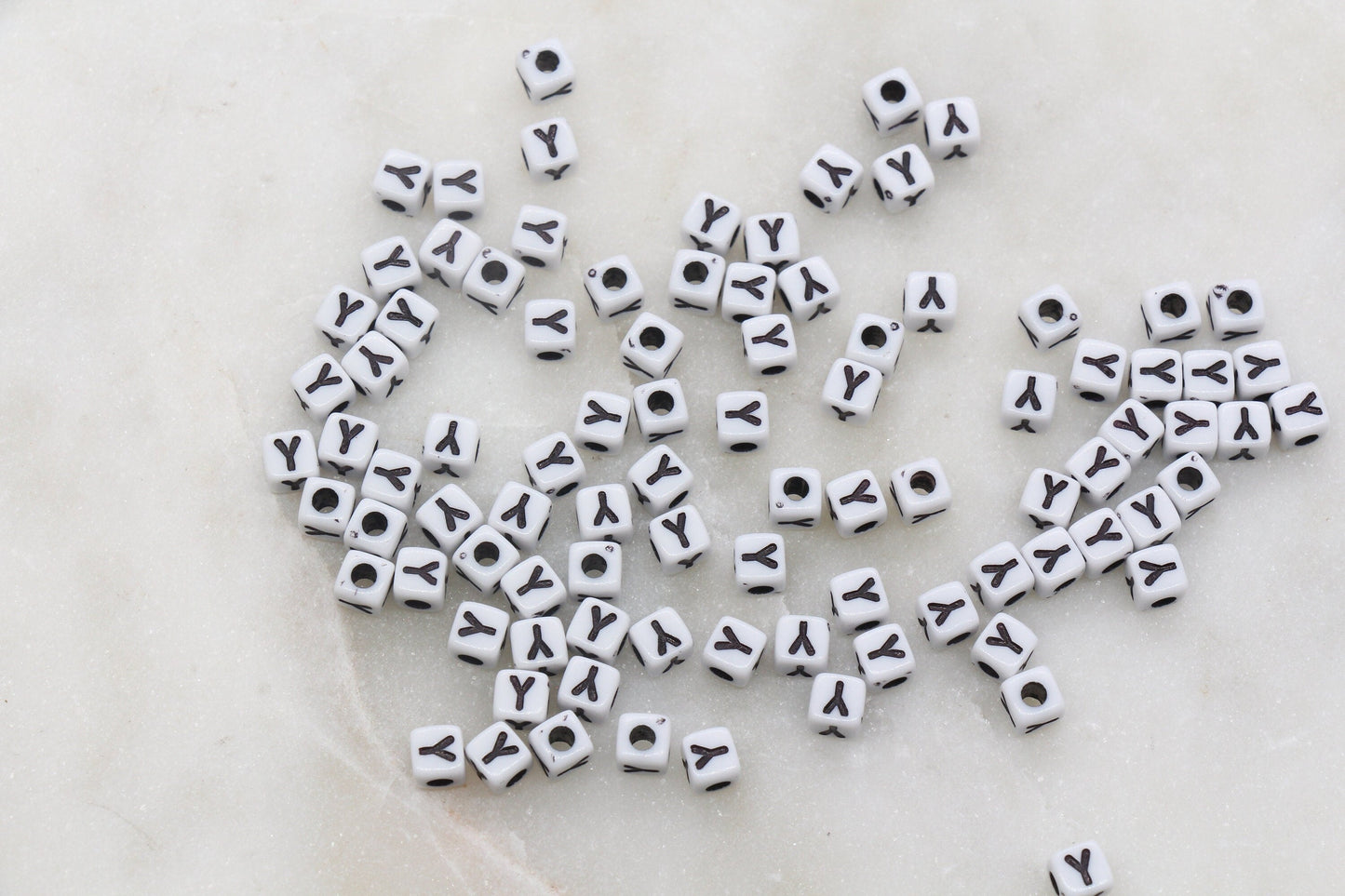 Letter Y Cube Beads, White and Black Cube Alphabet Letter Beads, Black Acrylic Letter Beads, Acrylic Square Name Beads, Size 5mm