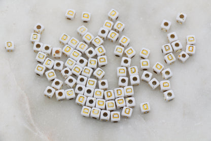 Letter D Cube Beads, Individual Letter Beads, White and Gold Cube Alphabet Letter Beads, Gold Letter Beads, Square Name Beads, Size 4.8mm