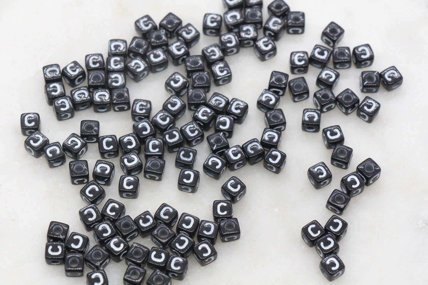 Letter C Cube Beads, Individual Letter Beads, Black and White Cube Alphabet Letter Beads, Gold Letter Beads, Square Name Beads, Size 4.8mm