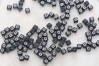 Letter Q Cube Beads, Individual Letter Beads, Black and White Cube Alphabet Letter Beads, Gold Letter Beads, Square Name Beads, Size 4.8mm