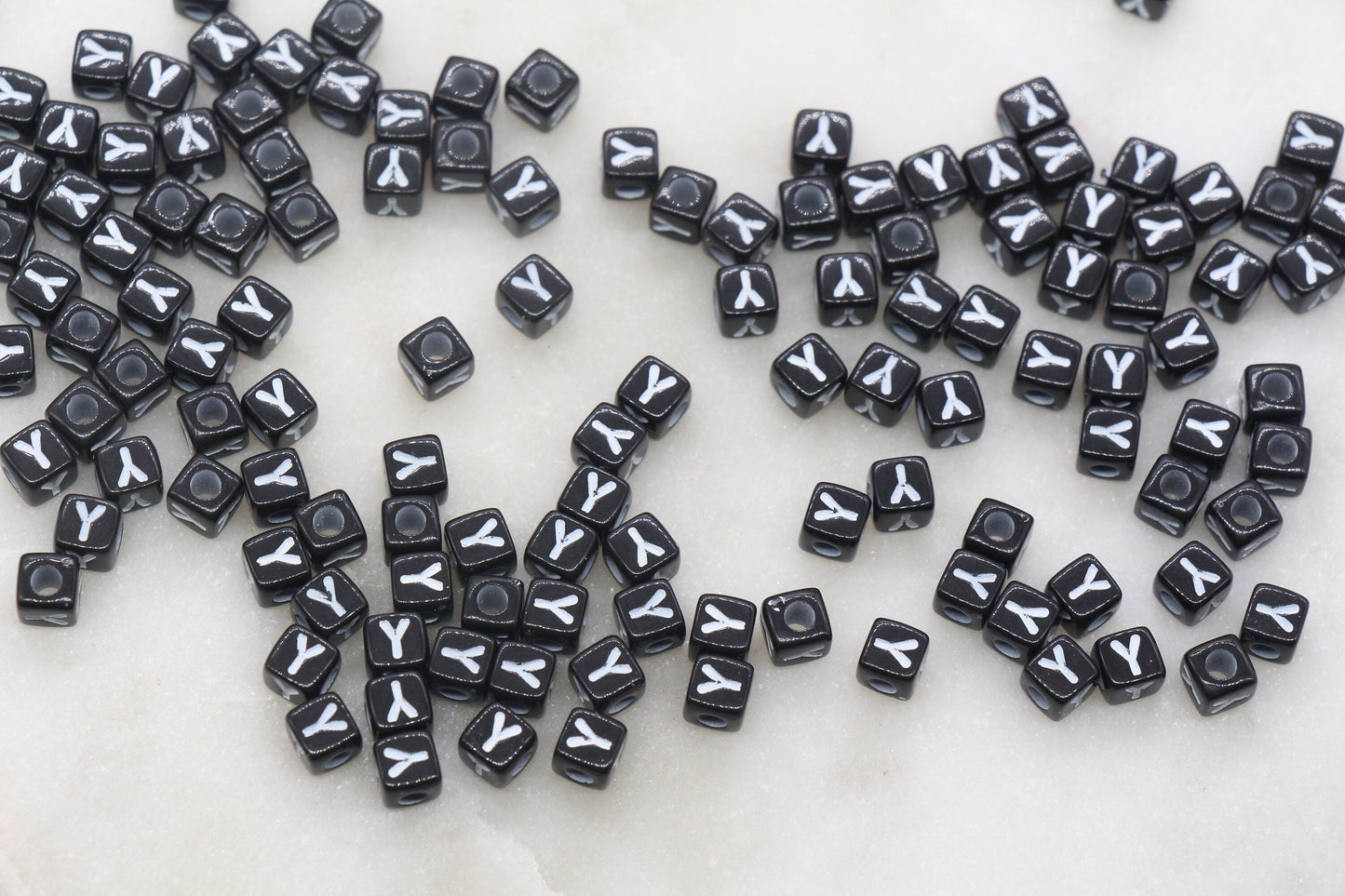 Letter Y Cube Beads, Individual Letter Beads, Black and White Cube Alphabet Letter Beads, Gold Letter Beads, Square Name Beads, Size 4.8mm