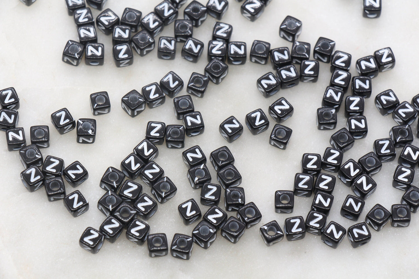 Letter Z Cube Beads, Individual Letter Beads, Black and White Cube Alphabet Letter Beads, Gold Letter Beads, Square Name Beads, Size 4.8mm