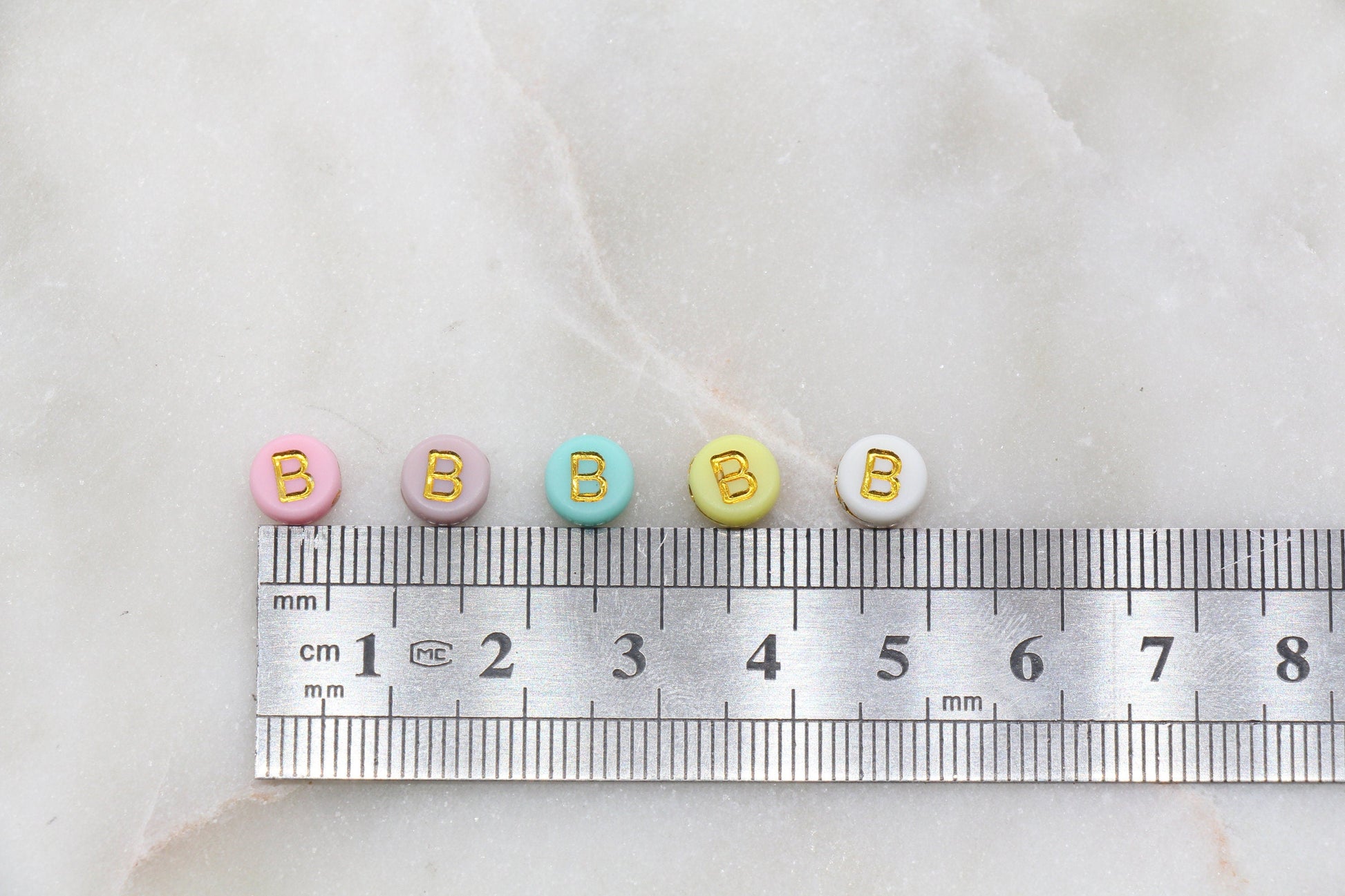 Letter B Round Beads, Individual Letter Beads, Multicolor Round Alphabet Letter Beads, Gold Letter Beads, Round Name Beads, Size 7mm