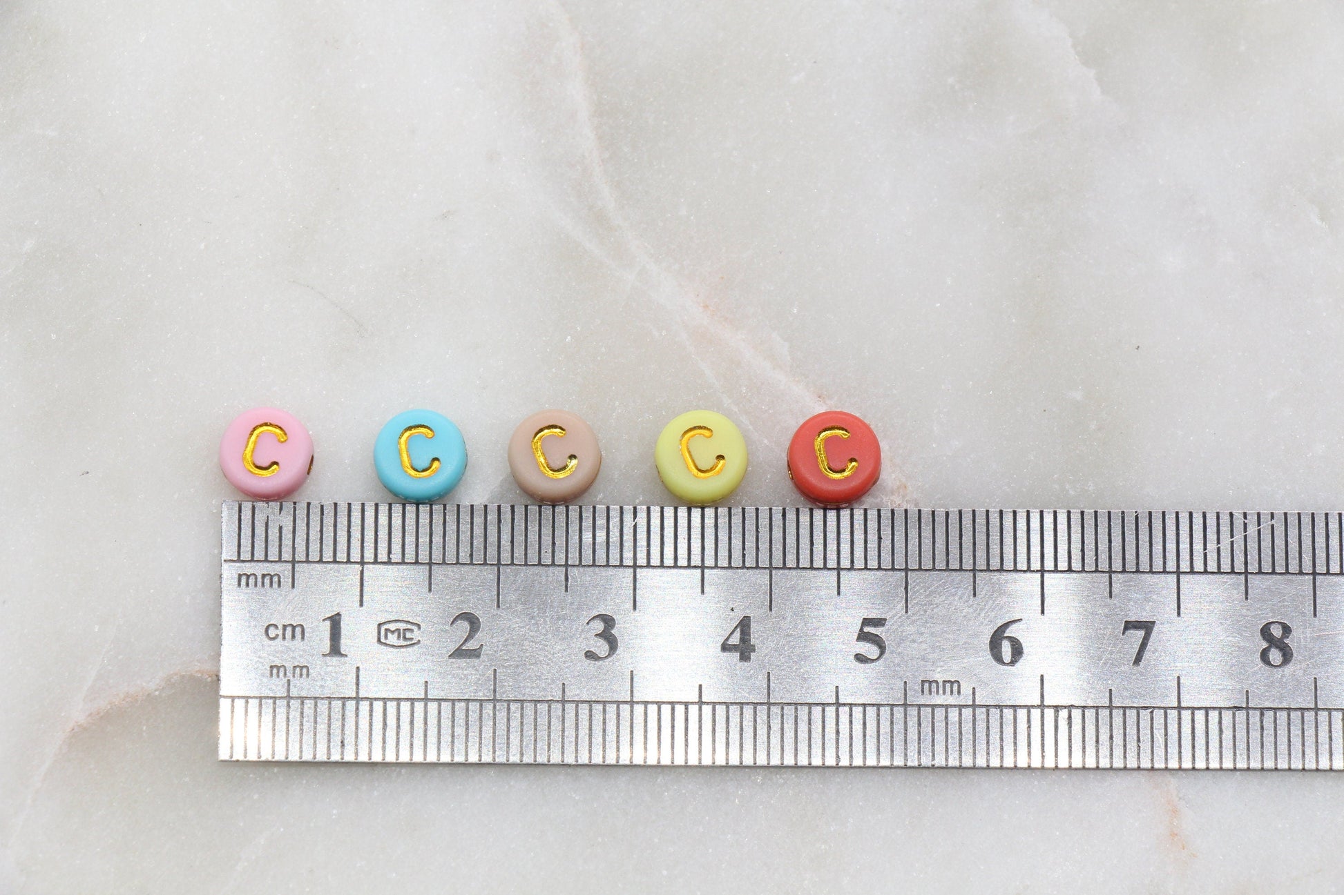 Letter C Round Beads, Individual Letter Beads, Multicolor Round Alphabet Letter Beads, Gold Letter Beads, Round Name Beads, Size 7mm