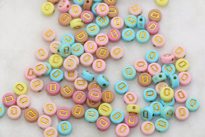 Letter D Round Beads, Individual Letter Beads, Multicolor Round Alphabet Letter Beads, Gold Letter Beads, Round Name Beads, Size 7mm