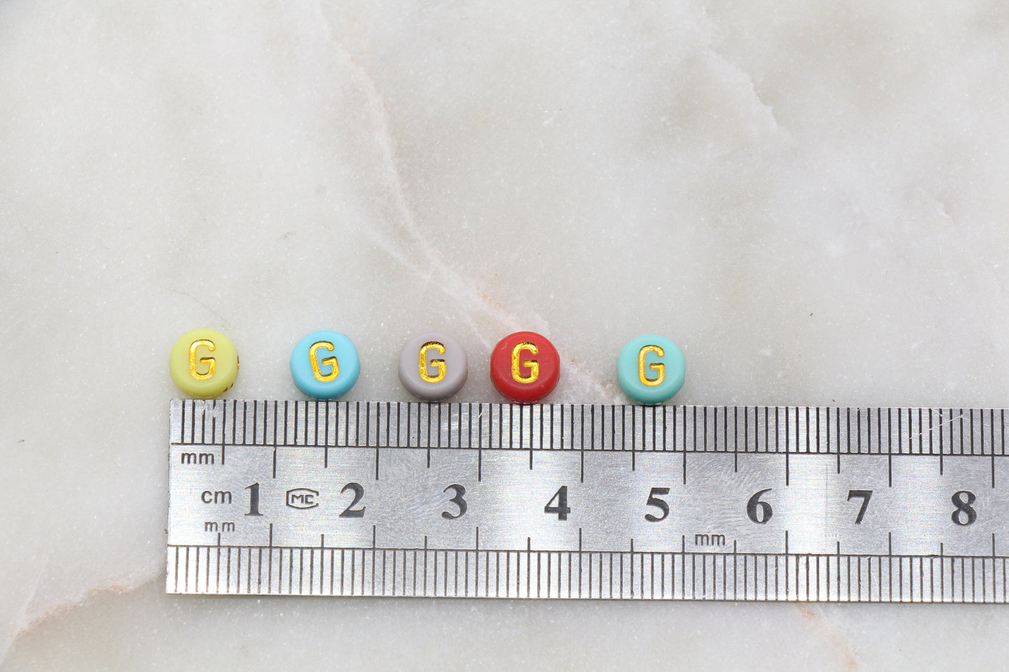 Letter G Round Beads, Individual Letter Beads, Multicolor Round Alphabet Letter Beads, Gold Letter Beads, Round Name Beads, Size 7mm