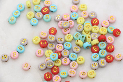 Letter G Round Beads, Individual Letter Beads, Multicolor Round Alphabet Letter Beads, Gold Letter Beads, Round Name Beads, Size 7mm