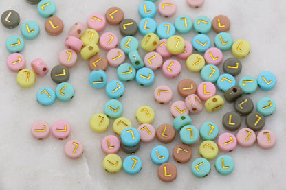 Letter L Round Beads, Individual Letter Beads, Multicolor Round Alphabet Letter Beads, Gold Letter Beads, Round Name Beads, Size 7mm