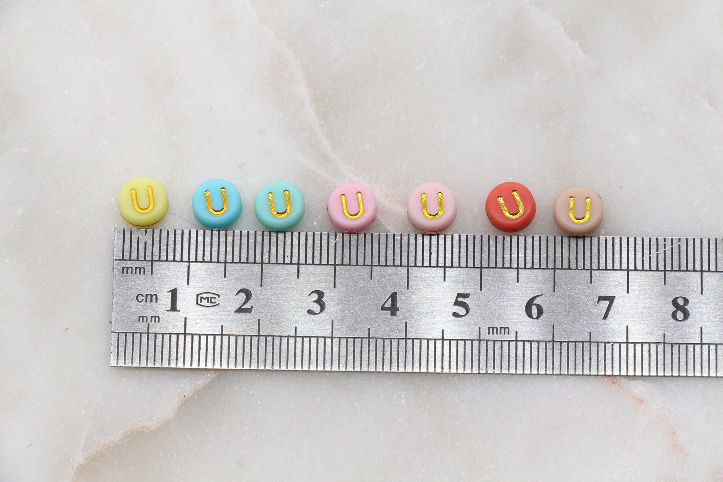 Letter U Round Beads, Individual Letter Beads, Multicolor Round Alphabet Letter Beads, Gold Letter Beads, Round Name Beads, Size 7mm