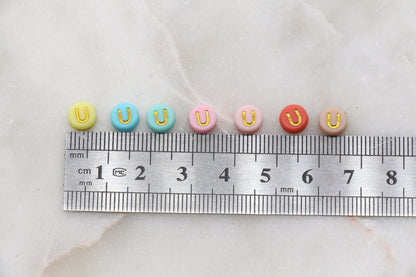 Letter U Round Beads, Individual Letter Beads, Multicolor Round Alphabet Letter Beads, Gold Letter Beads, Round Name Beads, Size 7mm