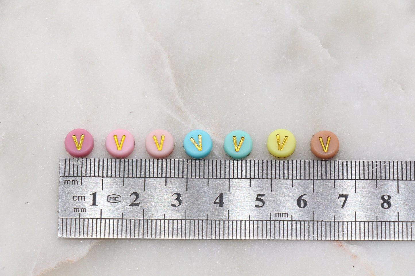 Letter V Round Beads, Individual Letter Beads, Multicolor Round Alphabet Letter Beads, Gold Letter Beads, Round Name Beads, Size 7mm