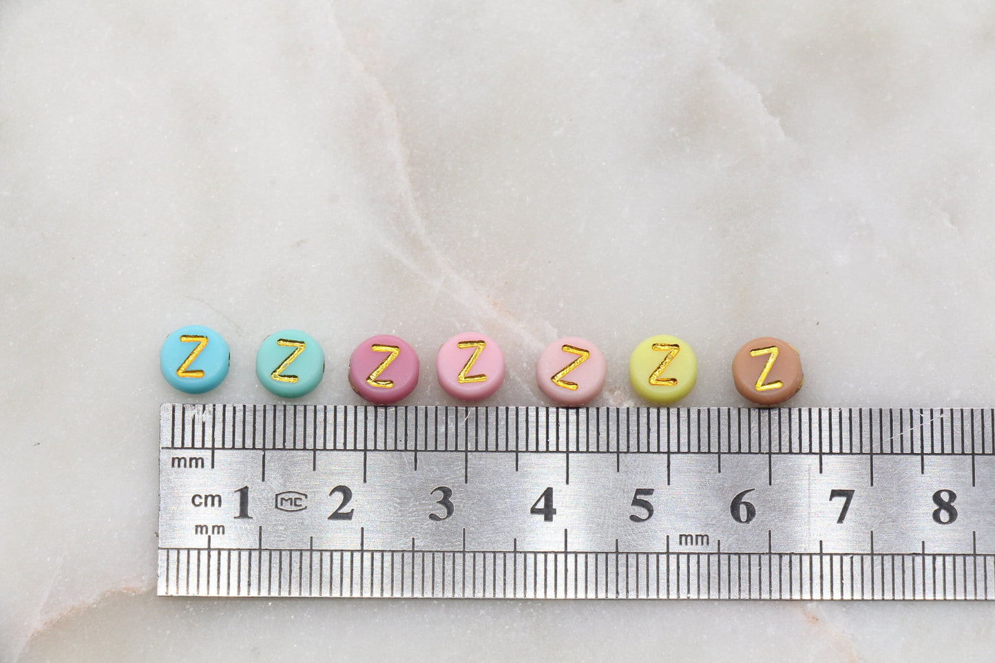 Letter Z Round Beads, Individual Letter Beads, Multicolor Round Alphabet Letter Beads, Gold Letter Beads, Round Name Beads, Size 7mm