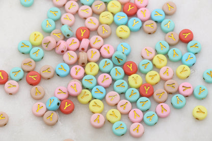 Letter Y Round Beads, Individual Letter Beads, Multicolor Round Alphabet Letter Beads, Gold Letter Beads, Round Name Beads, Size 7mm