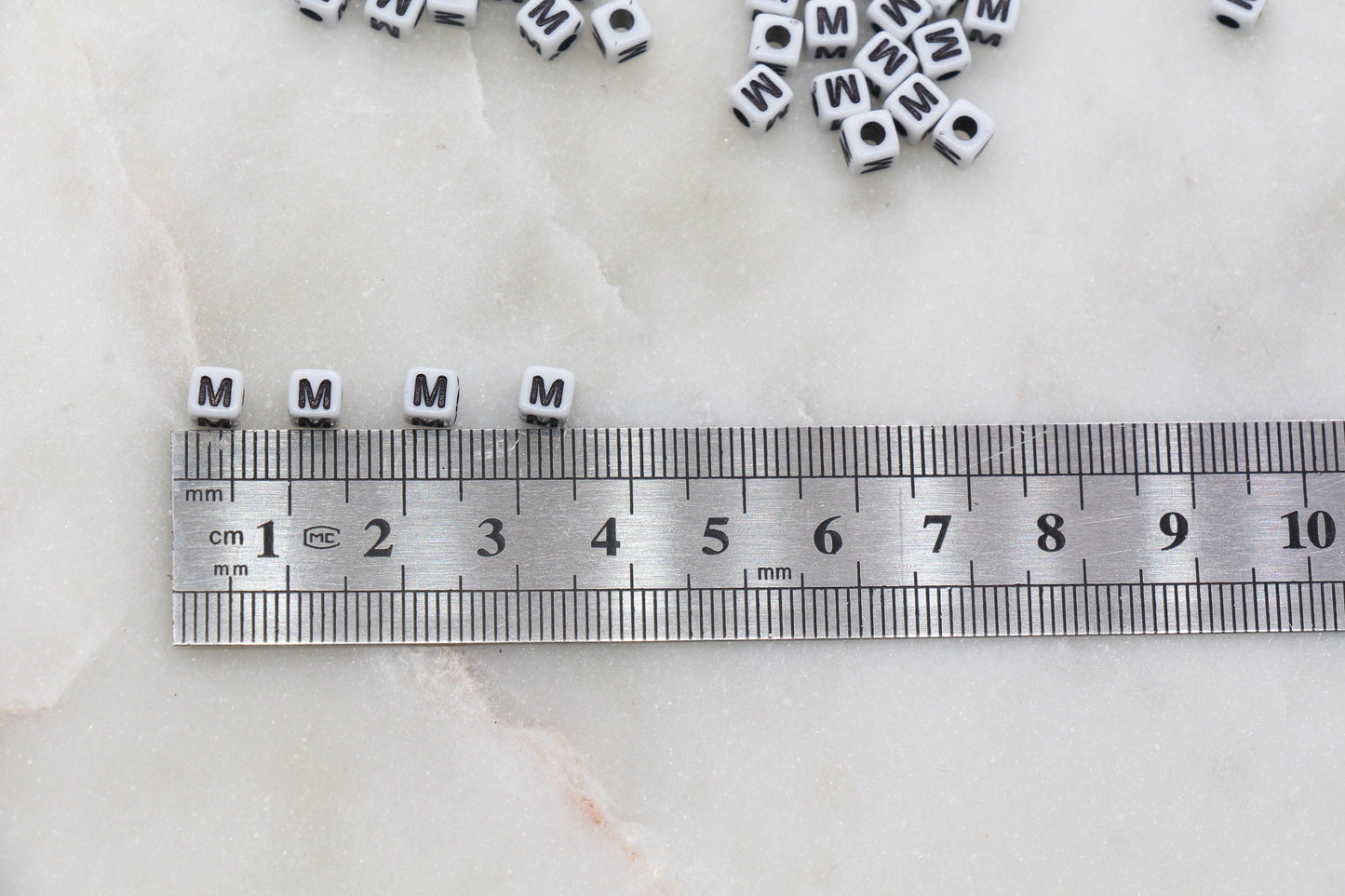 Letter M Cube Beads, White and Black Cube Alphabet Letter Beads, Black Acrylic Letter Beads, Acrylic Square Name Beads, Size 5mm