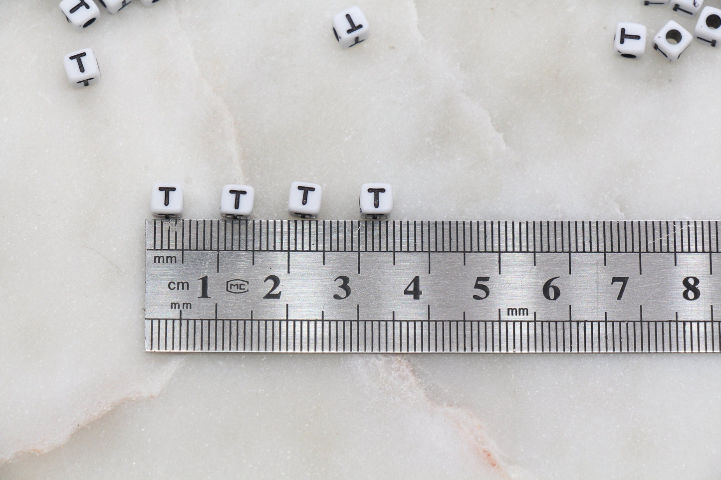 Letter T Cube Beads, White and Black Cube Alphabet Letter Beads, Black Acrylic Letter Beads, Acrylic Square Name Beads, Size 5mm