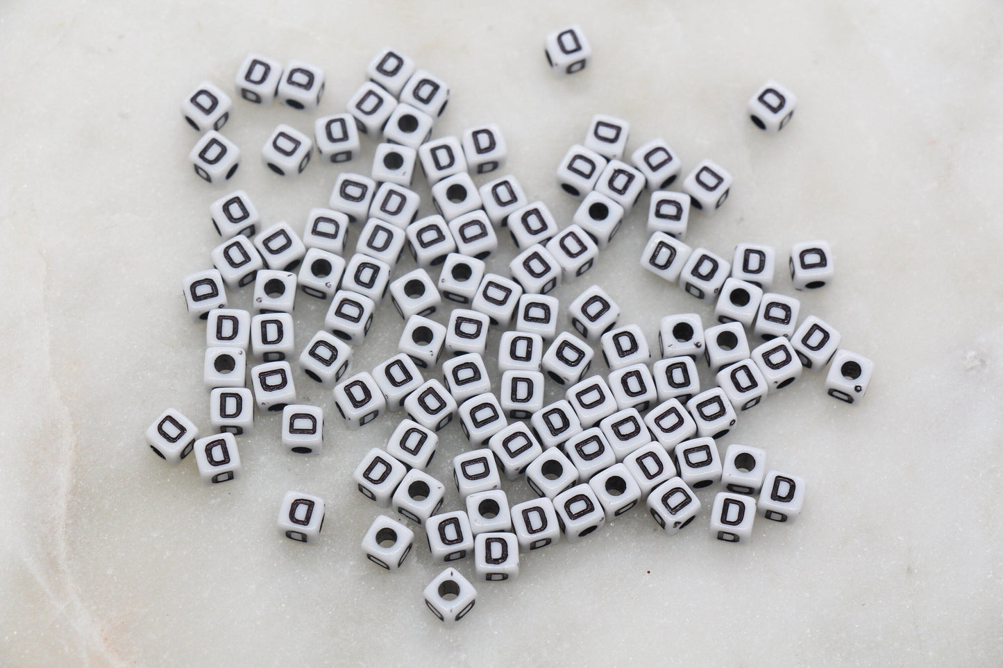 Letter D Cube Beads, White and Black Cube Alphabet Letter Beads, Black Acrylic Letter Beads, Acrylic Square Name Beads, Size 5mm