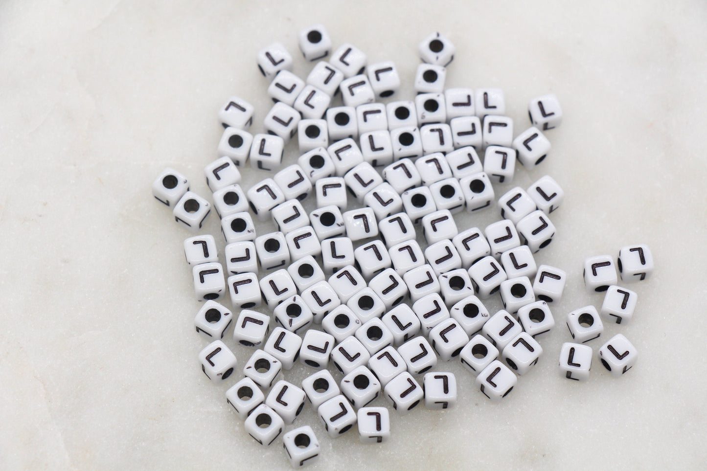 Letter L Cube Beads, White and Black Cube Alphabet Letter Beads, Black Acrylic Letter Beads, Acrylic Square Name Beads, Size 5mm