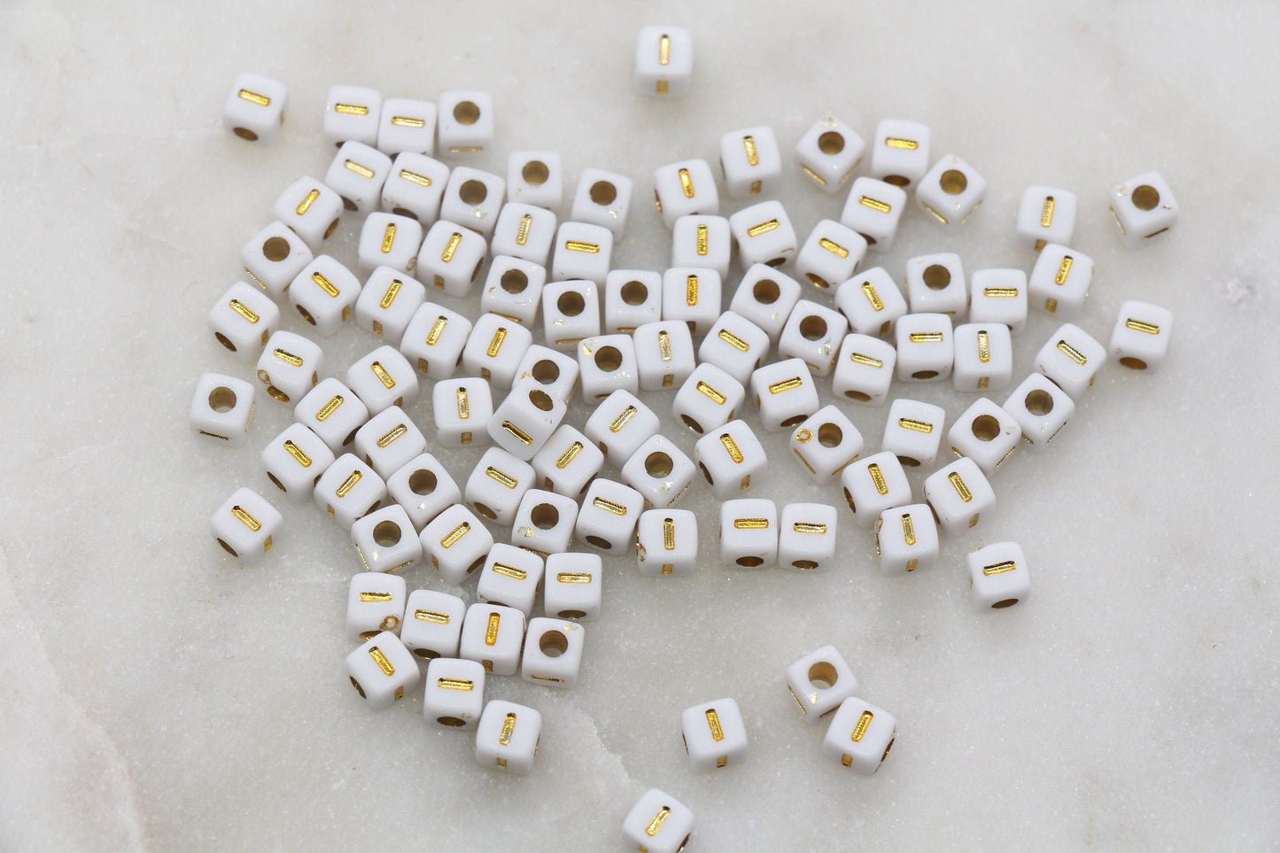 Letter I Cube Beads, Individual Letter Beads, White and Gold Cube Alphabet Letter Beads, Gold Letter Beads, Square Name Beads, Size 4.8mm