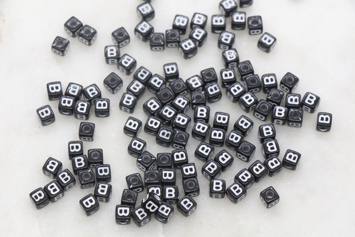 Letter B Cube Beads, Individual Letter Beads, Black and White Cube Alphabet Letter Beads, Gold Letter Beads, Square Name Beads, Size 4.8mm