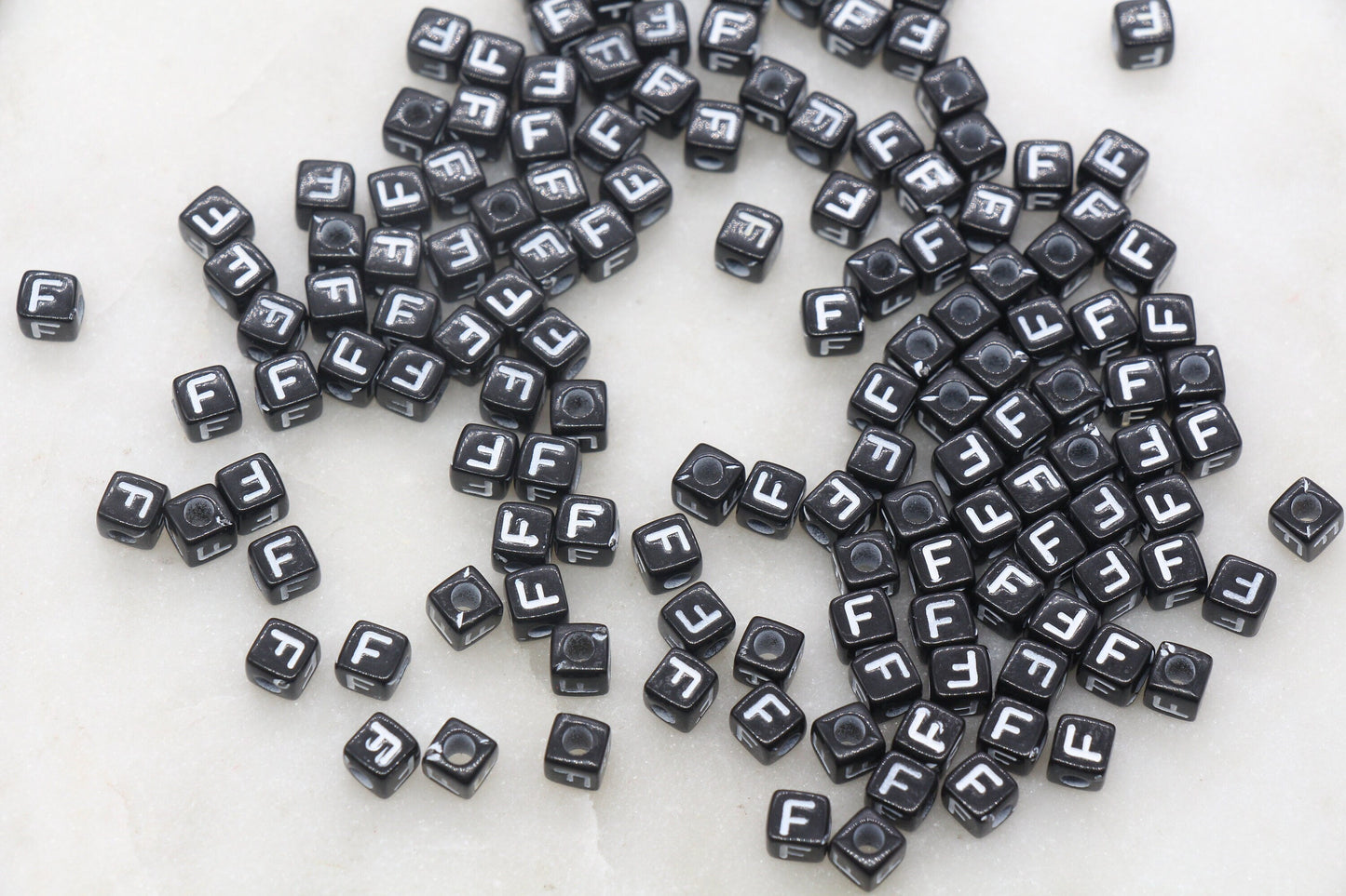 Letter F Cube Beads, Individual Letter Beads, Black and White Cube Alphabet Letter Beads, Gold Letter Beads, Square Name Beads, Size 4.8mm