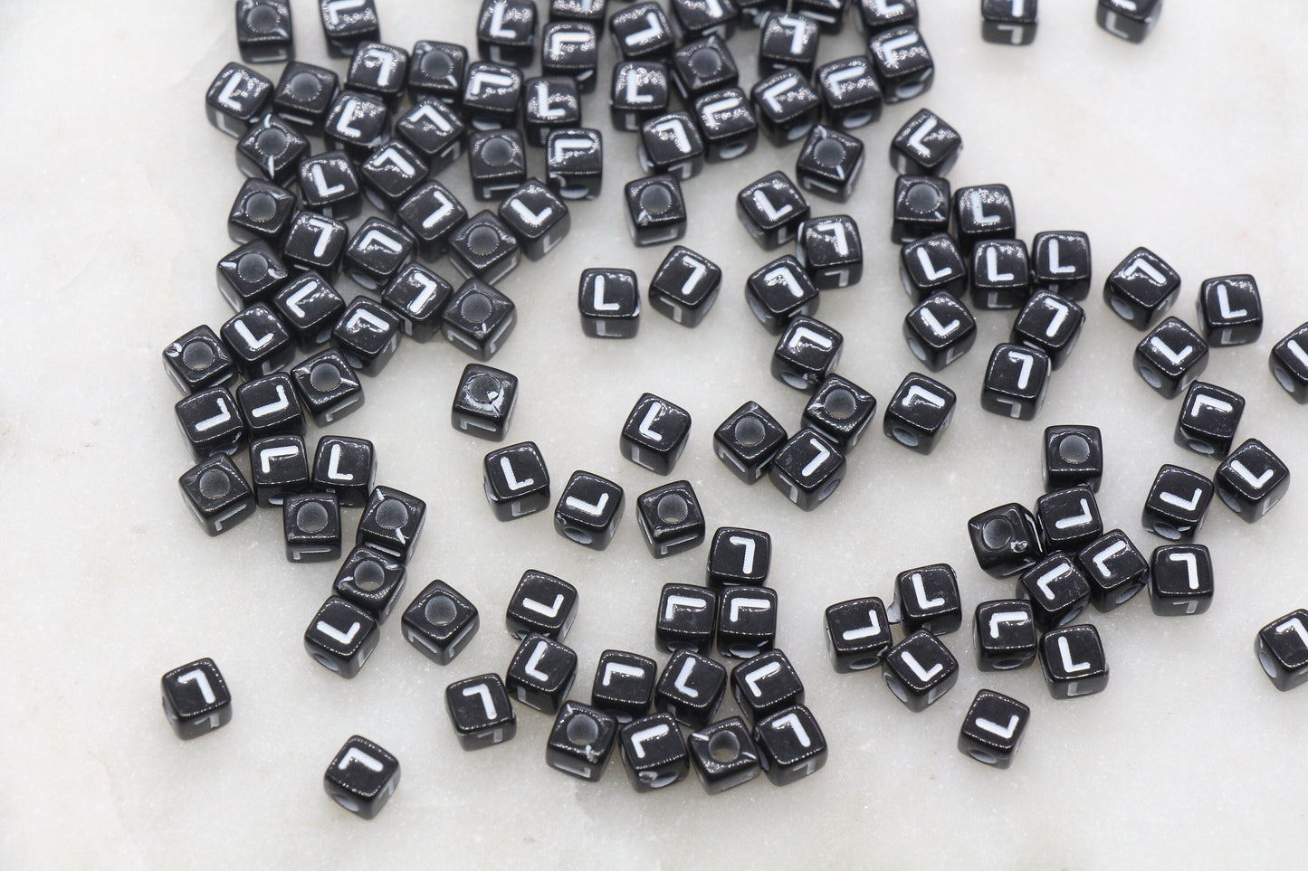 Letter L Cube Beads, Individual Letter Beads, Black and White Cube Alphabet Letter Beads, Gold Letter Beads, Square Name Beads, Size 4.8mm