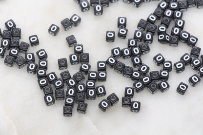 Letter O Cube Beads, Individual Letter Beads, Black and White Cube Alphabet Letter Beads, Gold Letter Beads, Square Name Beads, Size 4.8mm