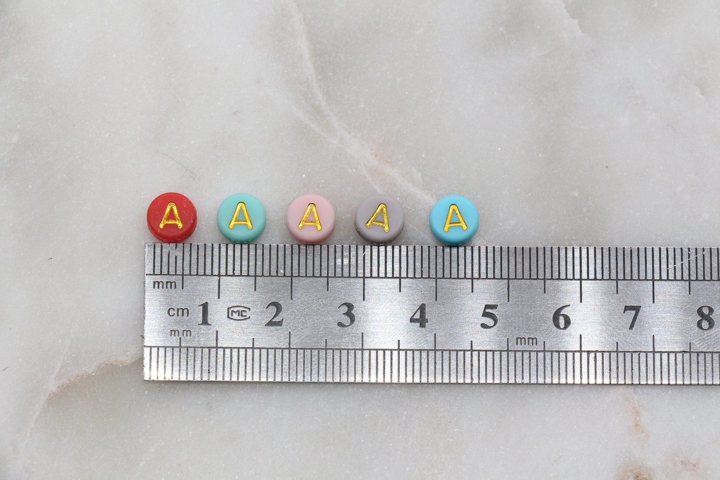 Letter A Round Beads, Individual Letter Beads, Multicolor Round Alphabet Letter Beads, Gold Letter Beads, Round Name Beads, Size 7mm